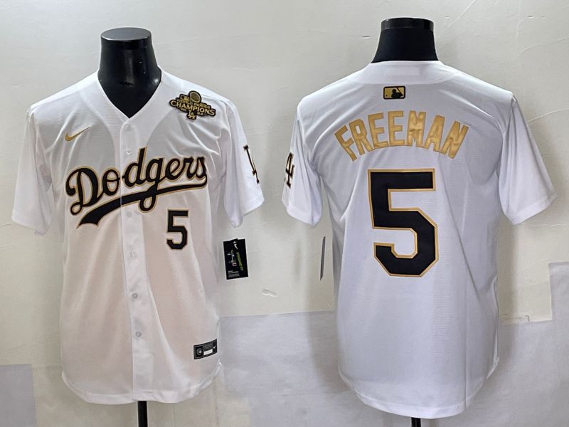 Men 2025 Los Angeles Dodgers #5 Freeman White Gold Nike MLB Jersey style 6277->los angeles dodgers->MLB Jersey